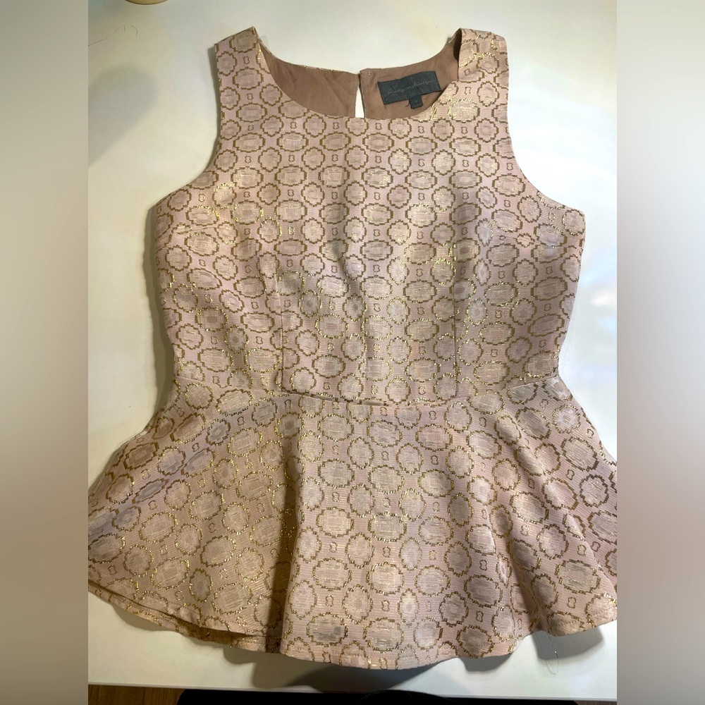 Anthropologie Sunday in Brooklyn pink gold peplum top